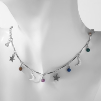 Чокер &laquo;Полумесяц&raquo; фазы луны, цветной в серебре, 35 см