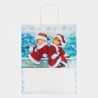 Новый год. Пакет бумажный подарочный новогодний крафт "В ожидание чуда" 32 х 26 х 11 см.