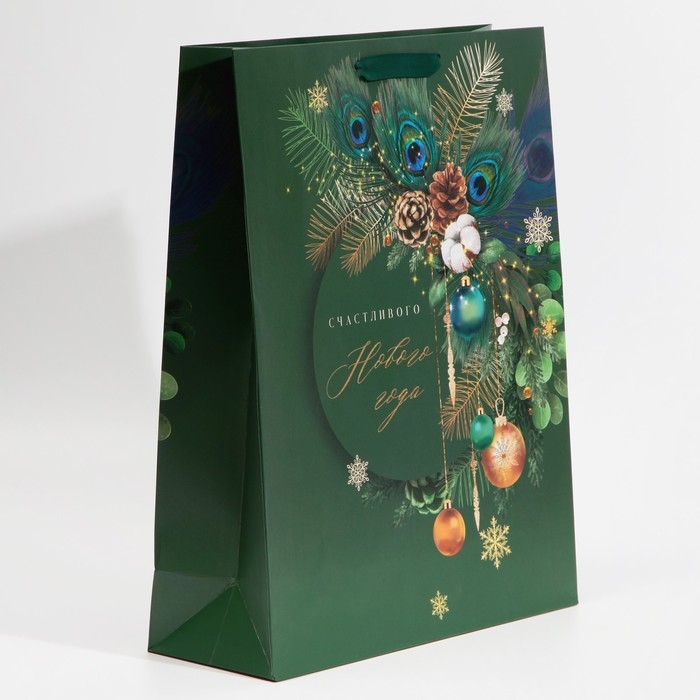 Пакет подарочный новогодний ламинированный &laquo;Малахит&raquo;, L 31 х 40 х 11,5 см, Новый год