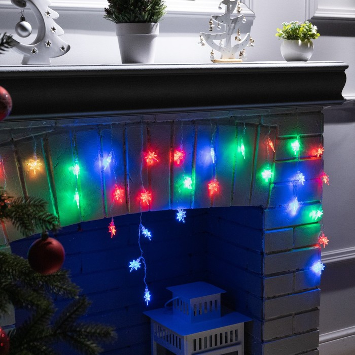 Гирлянда &laquo;Бахрома&raquo; 1.8 &times; 0.5 м с насадками &laquo;Звёзды&raquo;, IP20, прозрачная нить, 48 LED, свечение мульти (RG/RB), мигание, 220 В