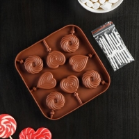 Форма для леденцов Доляна &laquo;Свидание&raquo;, силикон, 14,5&times;14,5&times;1,5 см, 8 ячеек (3,5&times;3,5 см), с палочками, цвет МИКС