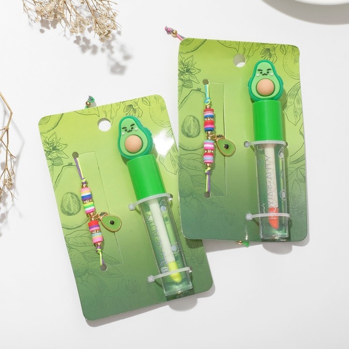 Набор 2 предмета: браслет, блеск для губ &laquo;Авокадо&raquo; с листочком, цветной