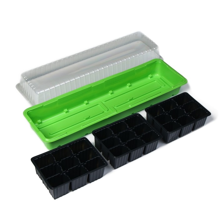 Мини-парник для рассады, 57 &times; 18 &times; 12 см, 3 вставки, 27 ячеек, Greengo