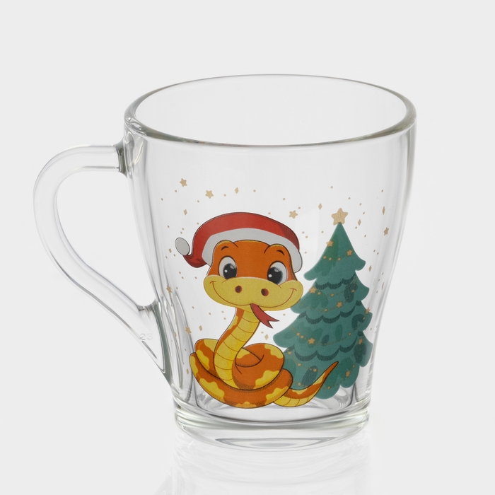 Кружка стеклянная кофейная &laquo;Новогодние змейки&raquo;, 250 мл, МИКС
