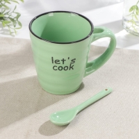 Кружка керамическая с ложкой Доляна &laquo;Ноель&raquo;, 280 мл, цвет зелёный