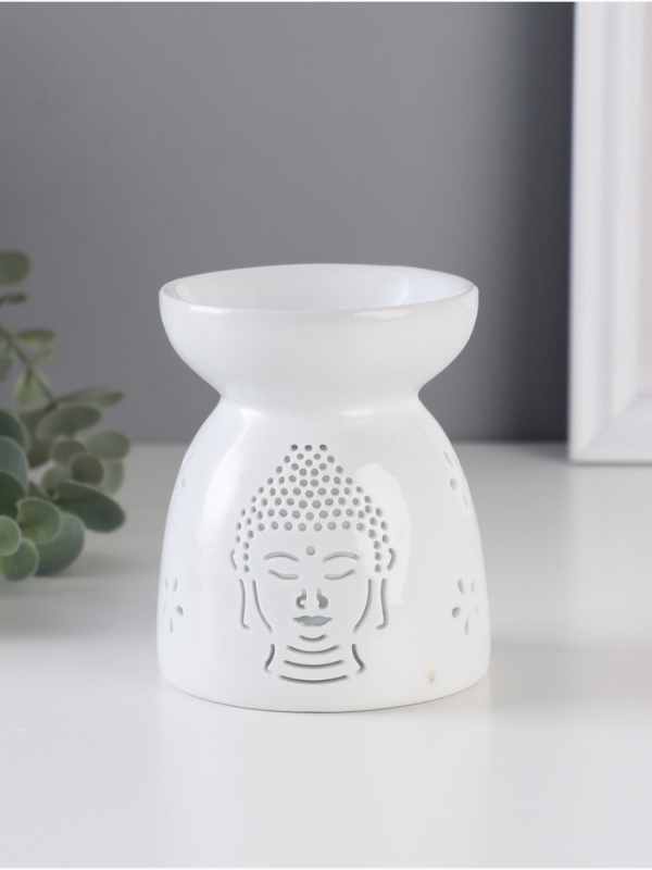 Аромалампа керамика "Голова Будды" белый 8х8х9,3 см