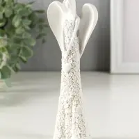 Сувенир полистоун "Безликий ангел в цветочном белом платье с сердцем" МИКС 20 см