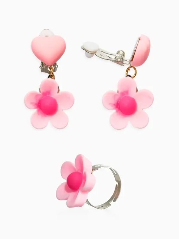 Набор детских украшений "Выбражулька" цветок, 4 предмета: клипсы, кольцо, бусы, браслет