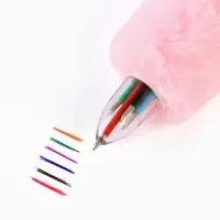 Ручка многоцветная 6 цветов пушистая Стич , розовая