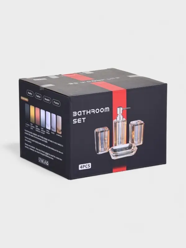 Набор для ванной "Кристалл" 4 предмета (дозатор, 2 стакана, мыльница)