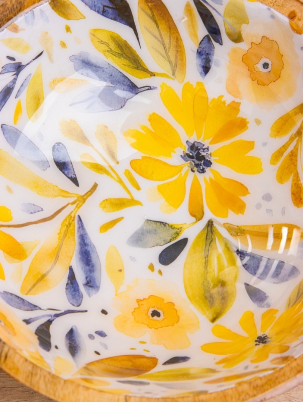 Миска "Желтые и синие цветы" дерево манго 17,5х17,5х6,5 см