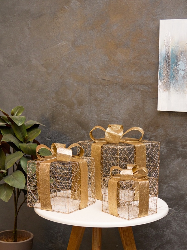 Фигура световая "Кубы золотистые", 25х20х15 см, 90 LED, батарейки ААх8 (не в компл.), свечение тёплое белое