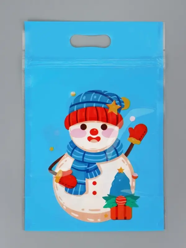 Пакет подарочный, с zip-lock застежкой, "Снеговик и его друзья", 15х22см МИКС
