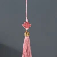 Подвеска текстиль, пластик "Узел счастья и бесконечности" персиковая 0,7х1х9,5 см