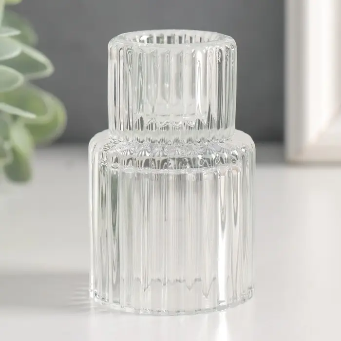 Подсвечник стекло "Цилиндр. Столбик" двухсторонний прозрачный d- 2 и 3,5 см 4,2х4,2х6,8 см