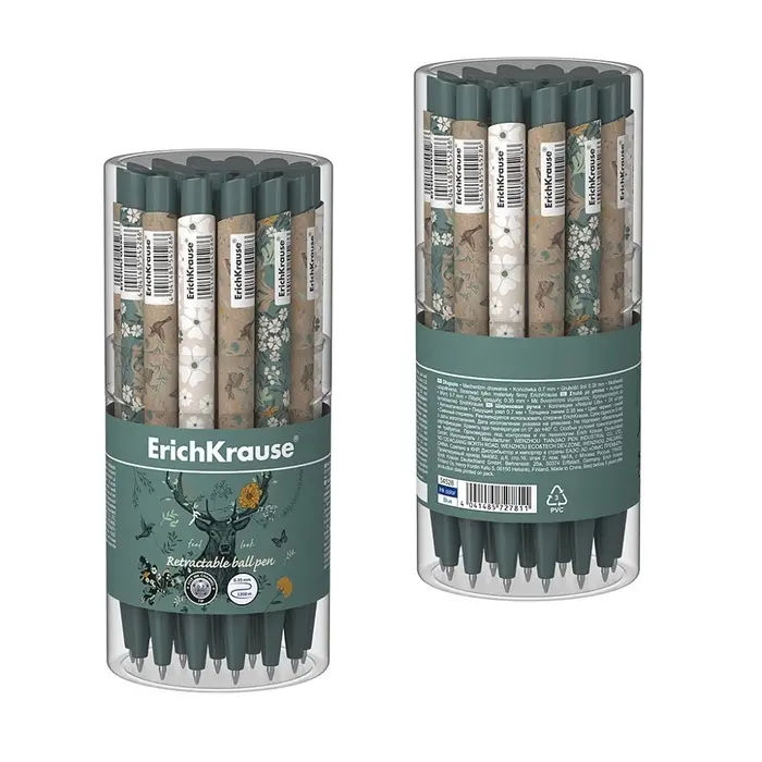 Ручка шариковая автоматическая ErichKrause Natural Life Matic&Grip, узел 0.7 мм, чернила синие, резиновый держатель, покрытие Soft Touch с принтом, МИКС