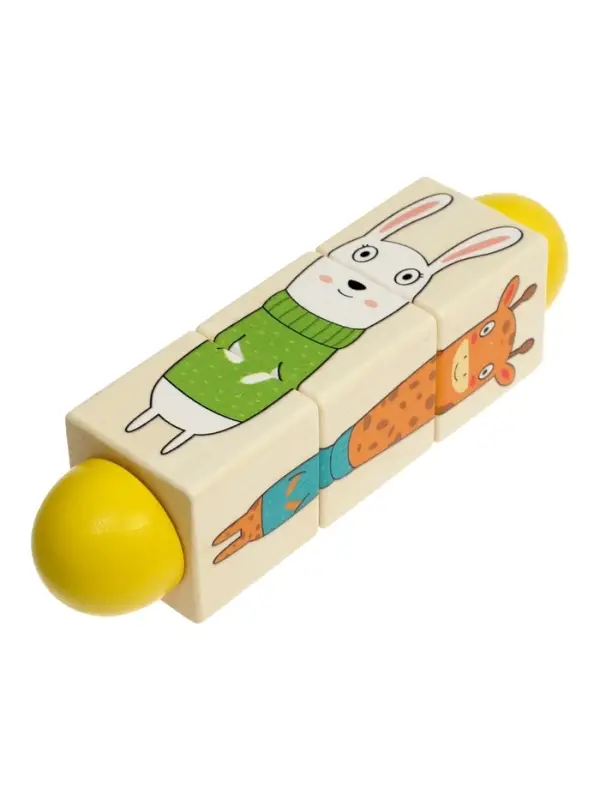 Кубики деревянные на оси  &laquo;Животные&raquo; , 3 кубика