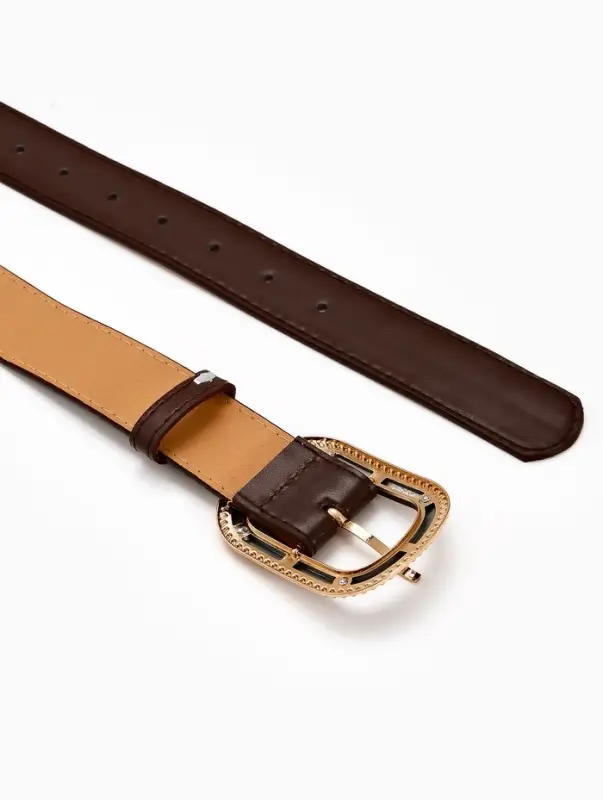 Ремень жен 05-01-07-01, Июнь2507, 3*0,3*110 см, без винта, пряж золото+пласт, 1 прокол корич   10903