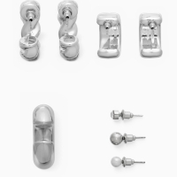 Набор серьги и каффы 8 шт &laquo;Бублик&raquo; переплетение, цвет серебро