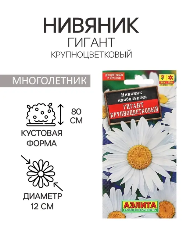 Семена цветов Нивяник "Гигант", крупноцветковый, Ц/П, 0,5 г