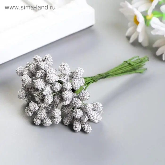 Декор веточка " Шишечки золото/серебро" (набор-букет 12 веточек) 9 см