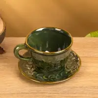 Чашка с блюдцем &laquo;Флора 1&raquo;, 13&times;13&times;8 см, керамика, зелёная