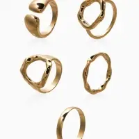 Набор колец 5 шт "Новый стиль" мятый, размер МИКС, цвет золото