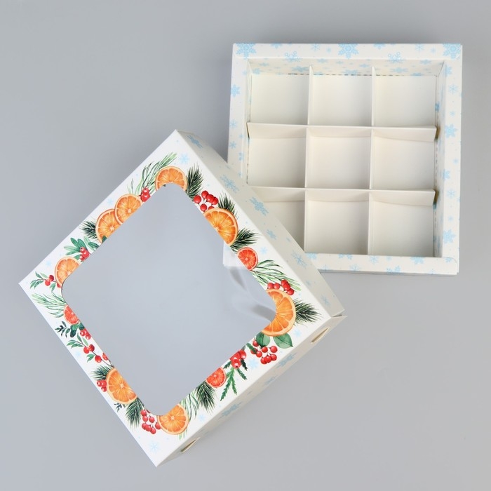 Коробка под 9 конфет &laquo;С Новым годом&raquo;, ботаника, 14.7 х 14.7 х 3.5 см, Новый год