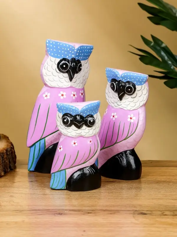 Набор сувенирный &laquo;Совы&raquo;, h=17 см, h=14.5 см, h=11 см, дерево, сиреневый