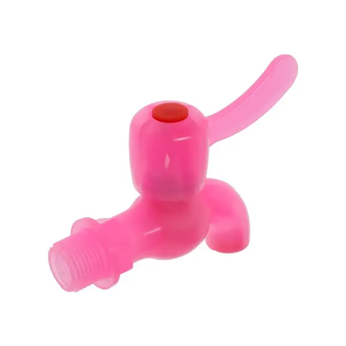 Кран водоразборный ZEIN, 1/2", с плоской ручкой, PP, шаровой механизм, розовый