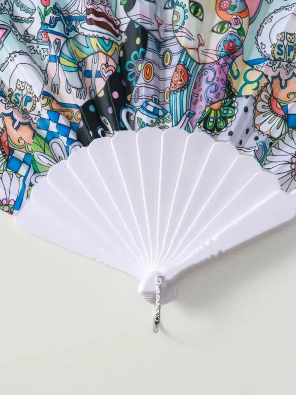 Веер пластик, текстиль "Котики. Цветочная абстракция" МИКС широкие лопасти 23 см