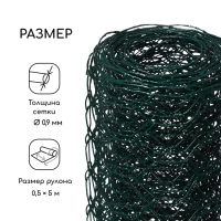 Сетка плетёная с ПВХ покрытием, 5 &times; 0,5 м, ячейка 25 &times; 25 мм, d = 0,9 мм, металл, Greengo