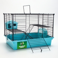 Клетка для грызунов "Пижон" складная, 38 х 27 х 27 (домик, миска, колесо) бирюззовая