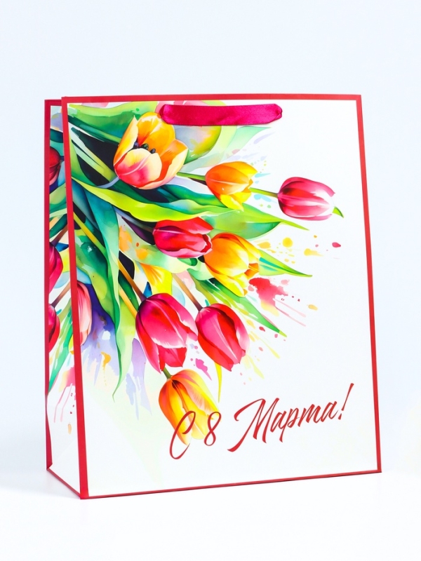 Пакет подарочный ламинированный вертикальный &laquo;С праздником!&raquo;, M 26 &times; 32 &times; 12 см