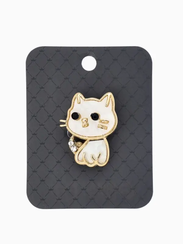 Брошь перламутровый "Котёнок", цвет белый в золоте