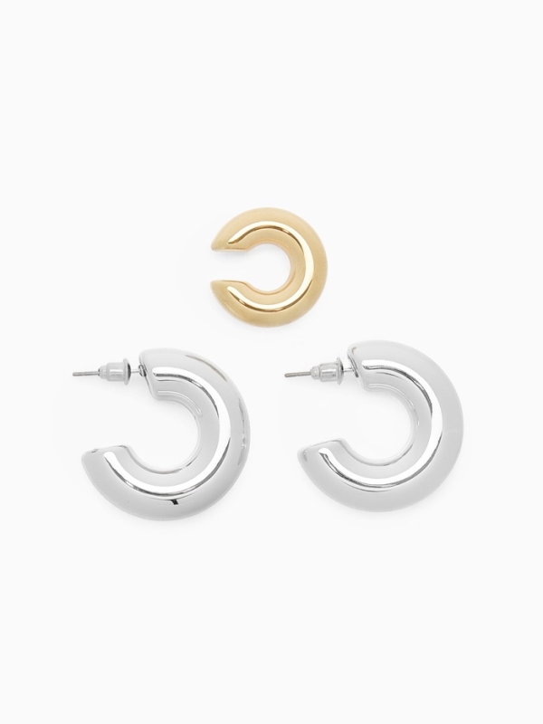 Набор серьги и каффы 3 шт. &laquo;Бублик&raquo; кольца, цвет золото в серебре