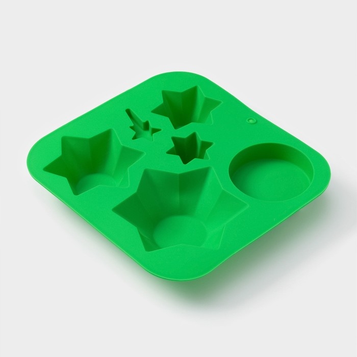 Форма для выпечки новогодняя Доляна &laquo;Новогодний набор&raquo;, силикон, 20,5&times;22&times;3,5 см, 6 ячеек, цвет зелёный