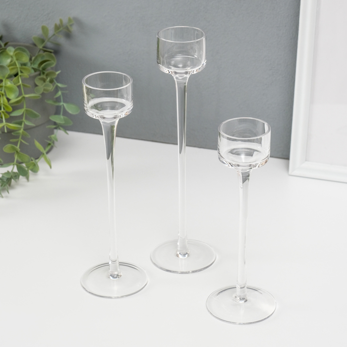 Подсвечник стекло набор 3 шт "Прозрачность мыслей" высота 26см, 23 см, 20 см прозрачный