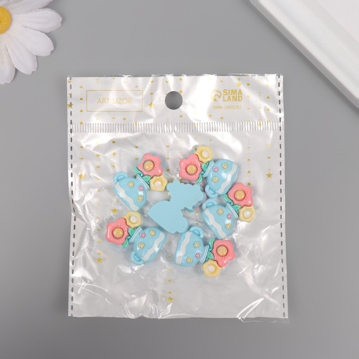 Декор для творчества пластик "Ваза с цветами" набор 6 ш 2,5х2х0,8 см