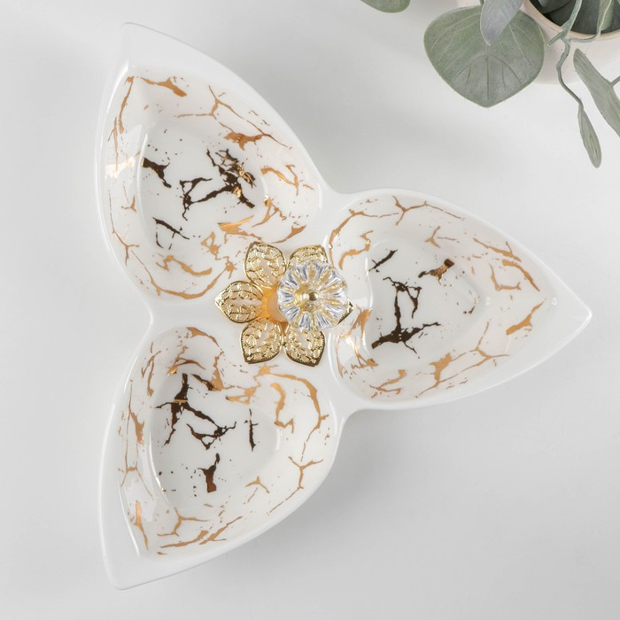 Менажница керамическая 3 ячейки &laquo;Марбл&raquo;, 160 мл, 25,3&times;23&times;4,5 см, цвет белый