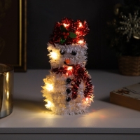 Светодиодная фигура из мишуры &laquo;Снеговик в красном&raquo; 16 &times; 9 см, 10 LED, батарейки AG10х3 (в комплекте), свечение тёплое белое