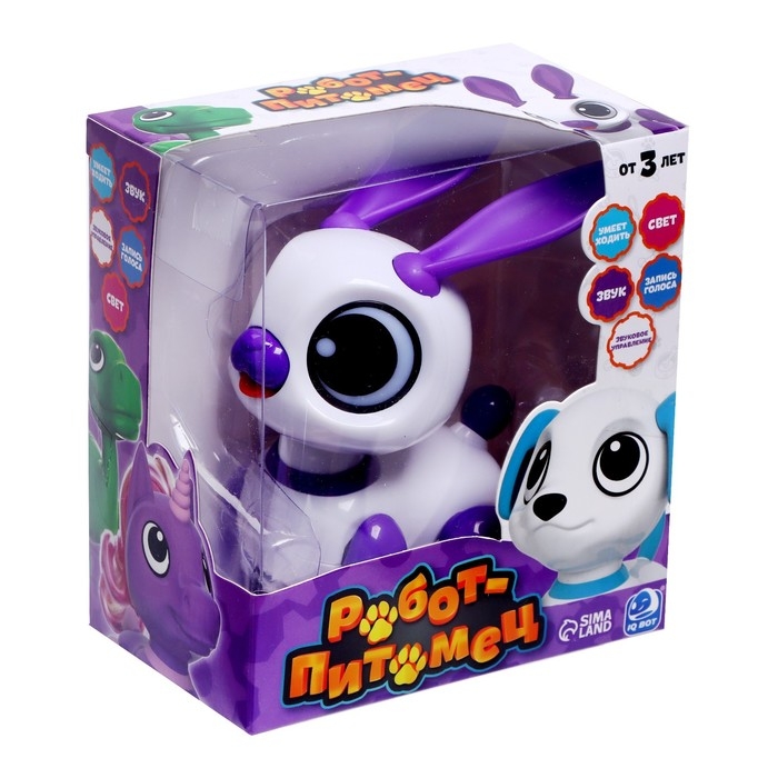 Робот кролик &laquo;Питомец&raquo; IQ BOT, интерактивный: с записью звуков, реагирует на хлопки, звук, свет, на батарейках, розовый