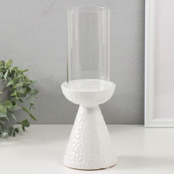 Подсвечник керамика, стекло на 1 свечу "Ибис" d=7,5 см белый 10,5х10,5х29,5 см