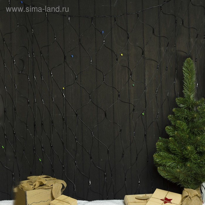 Гирлянда &laquo;Сеть&raquo; 2 &times; 1.5 м, IP44, УМС, тёмная нить, 192 LED, свечение белое, 220 В