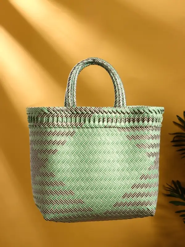 Сумка плетёная, 30&times;15&times;35 см, пластик, чёрно-бирюзовая