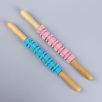 Массажёр &laquo;Скалка&raquo;, универсальный, 37,5 &times; 4 см, деревянный, 11 колёс, цвет МИКС