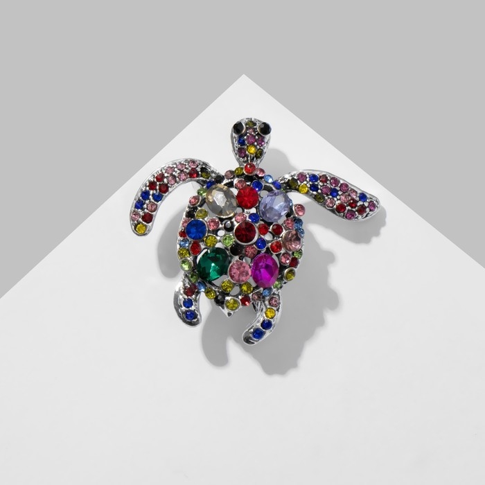 Брошь &laquo;Черепаха&raquo;, цветная в чернёном серебре
