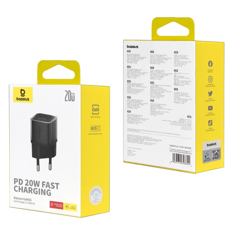 Переходник СЗУ на Type-C PD20W P10162503113-00 Baseus черный