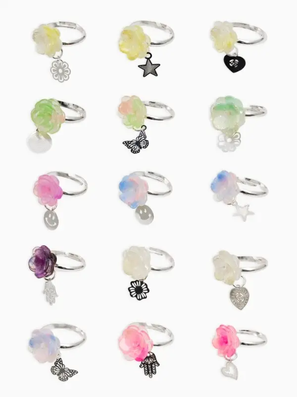 Кольцо &laquo;Выбражулька&raquo; цветок фиалка с подвеской, МИКС, безразмерное (фас. 36 шт.)