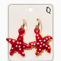 Серьги из стекла "Море", звезда, цвет красный в золоте